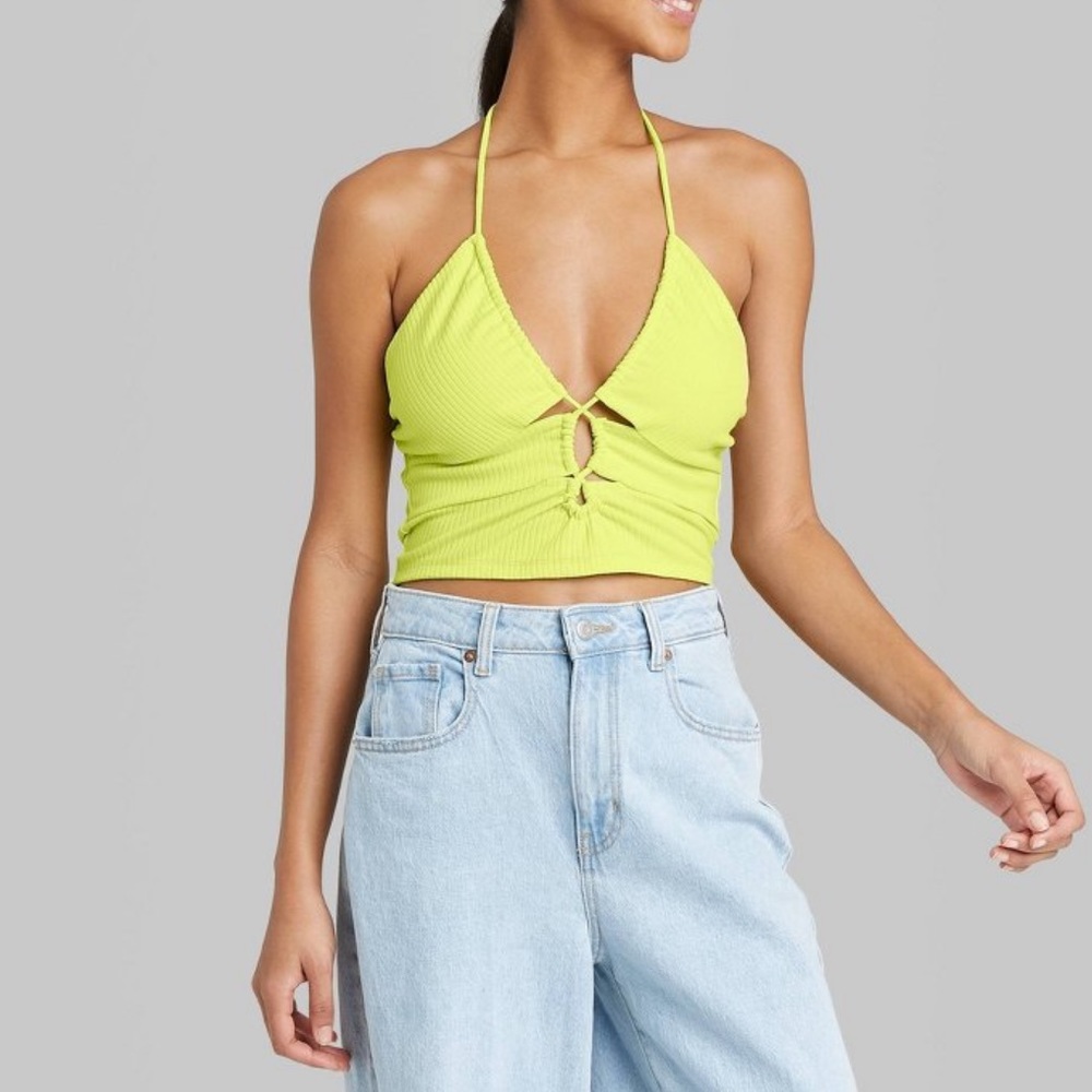 Women’s Lace Up Front Versatile tiny halter top Wild fable lime green Large NWT - Picture 1 of 8